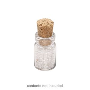 Component, glass and cork, clear, 18x11mm bottle with cork top and 6.5mm opening. Sold per pkg of 100.