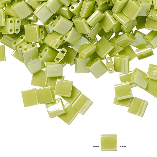 Seed bead, TILA&reg;, glass, pkg/40g, 5mm full tila square, opaque luster apple green, (TL-439). image number 0