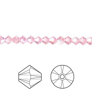 Bead 48pk light rose AB, Crystal Passions&reg; 4mm bicone 5328