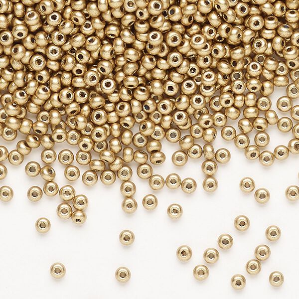 Seed bead, Preciosa Ornela, Czech glass, pkg/500g, opaque metallic soft gold, #10 rocaille. image number 0