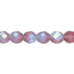 Bead, Czech fire-polished glass, matte purple AB, 8mm faceted round. Sold per 15-1/2" to 16" strand.