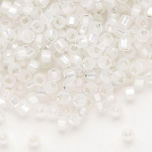 Seed bead, Dyna-Mites&trade;, glass, silver-lined translucent matte clear, #6 round with square hole. Sold per 40-gram pkg.