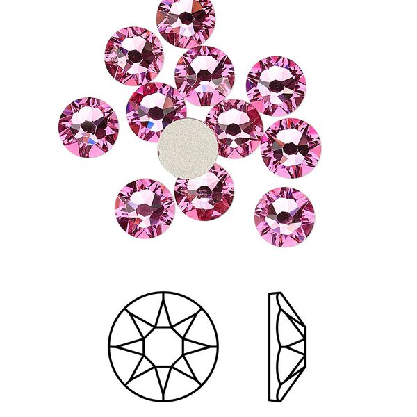Flat back 288pk rose foil back, Swarovski&reg; 6.32-6.5mm rose round SS30 2088 image number 0