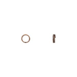 Split ring 1pkg100 copper-finished, 5mm round, 3.7mm inside diameter / steel / antique