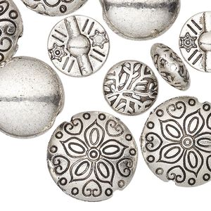 Bead mix 1pkg10 silver-plated "pewter", 12-19mm mixed shape, antique