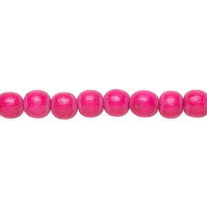 Bead 1pkg1, Taiwanese cheesewood (dyed / waxed), dark pink, 5-6mm round, 15-1/2 to 16 inches.