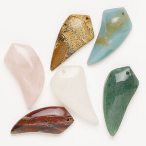 Multi-gemstone 1pkg6, top-drilled puffed / flat tooth focal mix 34x10mm-45x22mm