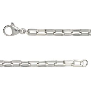 Chain 1pkg2 box, 3mm rectangular / lobster claw clasp, stainless steel 18 inch