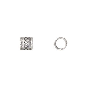 Bead 1pkg1 sterling silver, 7mm lattice pattern rondelle, antiqued Dione&reg; JBB Findings