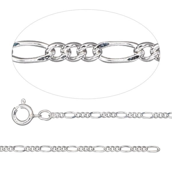 Chain 1pkg1 sterling silver figaro, 1.6mm fine / mixed clasp, Gossamer&trade; 20 inch image number 0