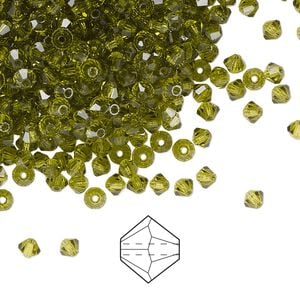 Bead 144pk olivine, Preciosa Czech crystal 3mm bicone