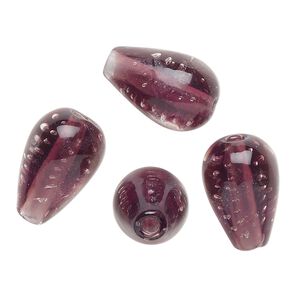 Bead, lampworked glass, translucent purple, 17x11mm teardrop. Sold per pkg of 4.