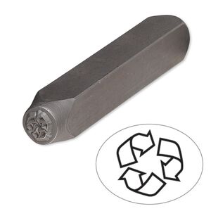Stamp punch, tempered chrome vanadium steel, 6mm recycle symbol, 2-3/4 x 3/8 inches. Sold individually.
