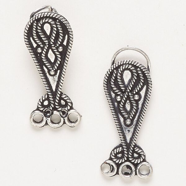 Clasp hook&eye 1pkg1 "pewter" (zinc alloy), 59x12mm, antique silver-finished 3-strand image number 0