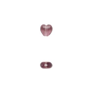 Bead, Czech pressed glass, amethyst purple, 6.5x6mm heart. Sold per 15-1/2" to 16" strand, approximately 65 beads.