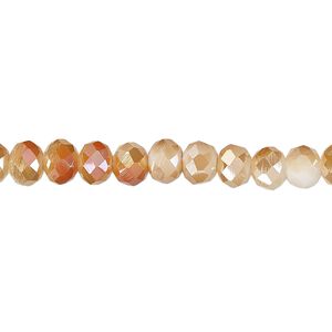 Bead 1pk 48 facets opaque white orange AB, Celestial Crystal&reg; 6x4mm rondelle 15.5-16 inch
