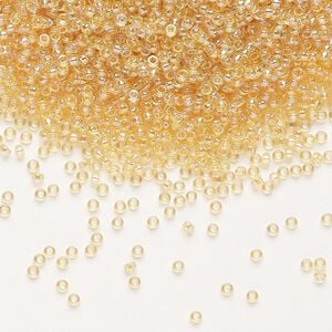Seed bead, Miyuki, glass, pkg/35g, #15 rocaille, translucent rainbow light topaz (RR-251).