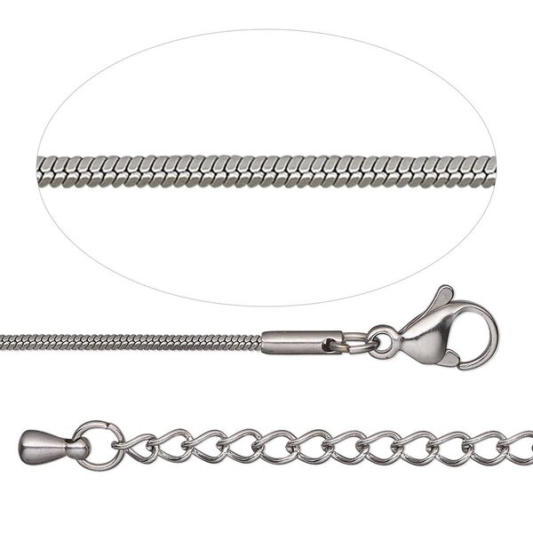 Chain 1pkg1 snake, 1mm square / lobster claw clasp, stainless steel 18 inch image number 0