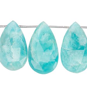 Amazonite 1pkg5, top-drilled faceted puffed teardrop bead natural B grade, 25x15mm