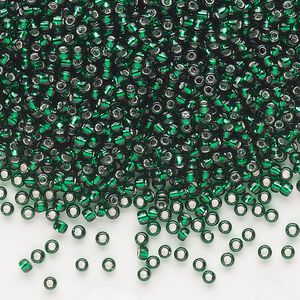 Seed bead, Dyna-Mites&trade;, glass, pkg/1/2kg, #11 round, transparent silver-lined dark green, (53:RR 11/0 RR).