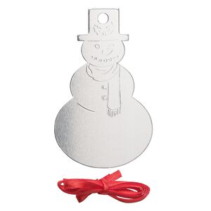 Ornament, ImpressArt&reg;, aluminum and polyester, 3 x 1-3/4 inch snowman with ribbon. Sold per pkg of 3.