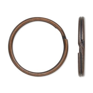 Key ring 1pkg100 copper-finished, 28mm round, 24mm inside diameter / steel / antique