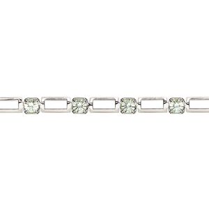 Cupchain, VINTAGE Crystal&trade;, imitation rhodium-plated brass and crystal, chrysolite, 3.3mm open rectangle. Sold per pkg of 1 meter.
