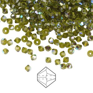 Bead 144pk olivine AB, Preciosa Czech crystal 3mm bicone