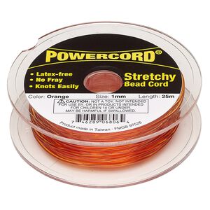 Cord, Powercord&reg;, elastic, orange, 1mm, 14-pound test. Sold per 25-meter spool.