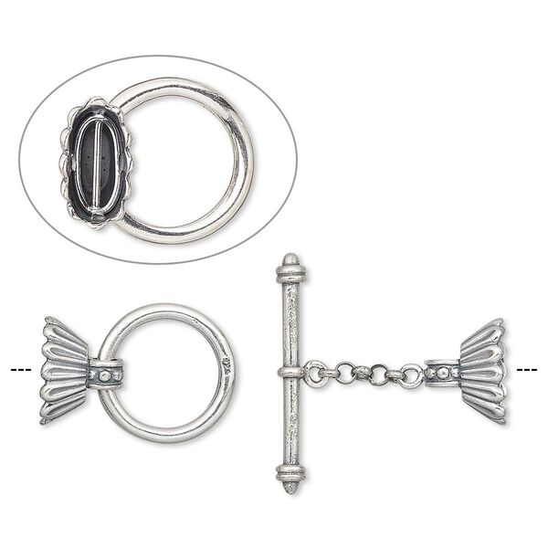 Clasp toggle 1pkg1 sterling silver, 49x32mm / fits 8mm cord, antiqued JBB Findings multi-strand image number 0