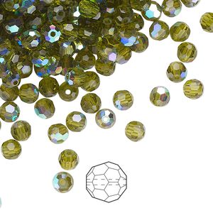 Bead 144pk olivine AB, Preciosa Czech crystal 4mm round