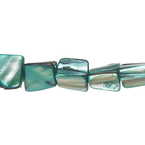 Mother-of-pearl shell 1pkg1, triangle tube bead 15 inch dark teal green 7x6mm-15x9mm
