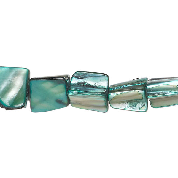 Mother-of-pearl shell 1pkg1, triangle tube bead 15 inch dark teal green 7x6mm-15x9mm image number 0