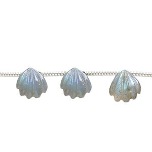 Labradorite 1pkg10, hand-cut top-drilled carved puffed shell bead natural 9x9mm