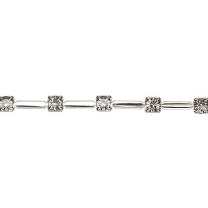 Cupchain, VINTAGE Crystal&trade;, imitation rhodium-plated brass and crystal, black diamond, 3.3mm round. Sold per pkg of 1 meter.