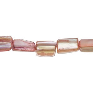 Mother-of-pearl shell 1pkg1, stick bead 15 inch pink / tan 9x6mm-12x10mm
