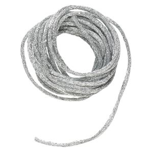 Cord, Satinique&trade;, satin, metallic silver, 2mm. Sold per pkg of 9-1/2 feet.