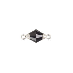Link 1pkg1, sterling silver / silver-plated copper / black onyx, 13x8mm hand-cut faceted bicone