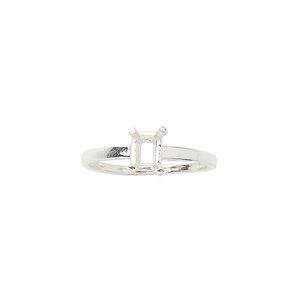 Ring, Sure-Set&trade;, sterling silver, 6x4mm 4-prong emerald-cut basket setting, size 7. Sold individually.