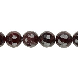Garnet 1pkg1, faceted round bead natural, 8 inch 9-10mm