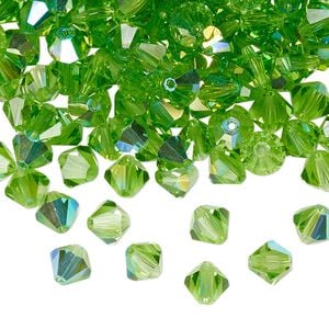 Bead 144pk peridot AB, Preciosa Czech crystal 6mm bicone