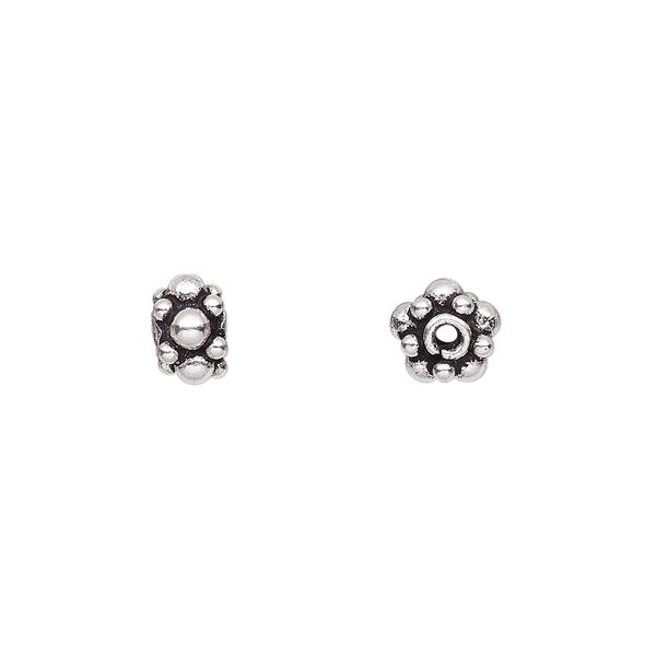 Bead 1pkg0.25troyoz sterling silver, 7x6mm beaded rondelle, antiqued image number 0