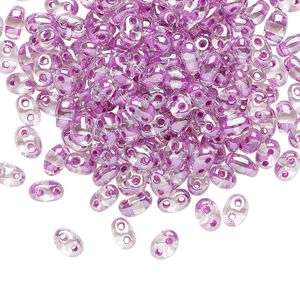 Seed bead, Preciosa Twin&trade; Czech glass, pkg/250g, 5x2.5mm oval, transparent violet terra color-lined clear, (38628).