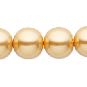 Bead, crystal pearl, gold, 16mm round. Sold per 15-1/2" to 16" strand, approximately 25 beads.