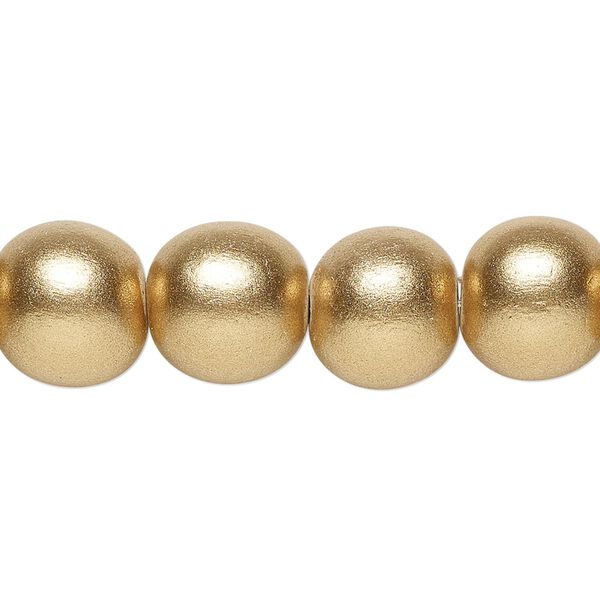 Bead 1pkg1, Taiwanese cheesewood (coated), painted metallic gold, 11-12mm round, 15-1/2 to 16 inches. image number 0