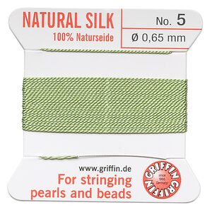 Thread, Griffin, silk, jade green, size #5. Sold per 2-meter card (approximately 78 inches).