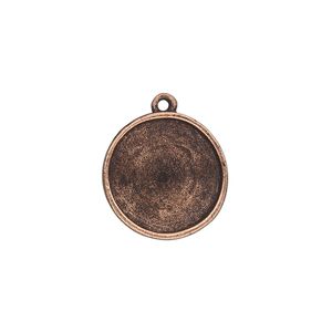 Drop, Almost Instant Jewelry&reg;, antique copper-plated pewter (tin-based alloy), 18mm round with 16mm rivoli setting. Sold individually.