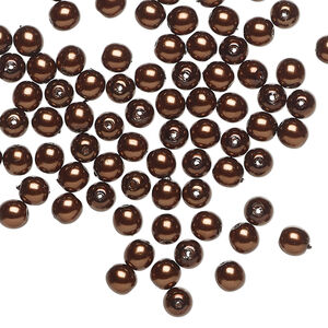 Bead, Czech pearl-coated glass druk 1pkg100, opaque chocolate, 4mm round.