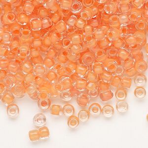 Seed bead, Dyna-Mites&trade;, glass 1pkg40g, #6 round, translucent inside dyed color tangerine (204 6/0 RR)