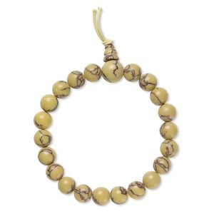 Bracelet, stretch, "turquoise" (imitation) resin, yellow, 7-8mm round, 6 inches. Sold individually.
